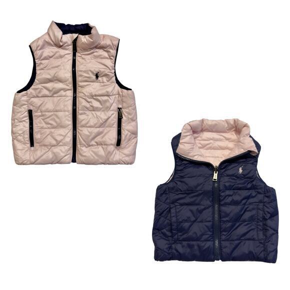 Polo Ralph Lauren‎ Toddler Girls 18M Reversible Quilted Vest Pink Navy - Picture 1 of 9